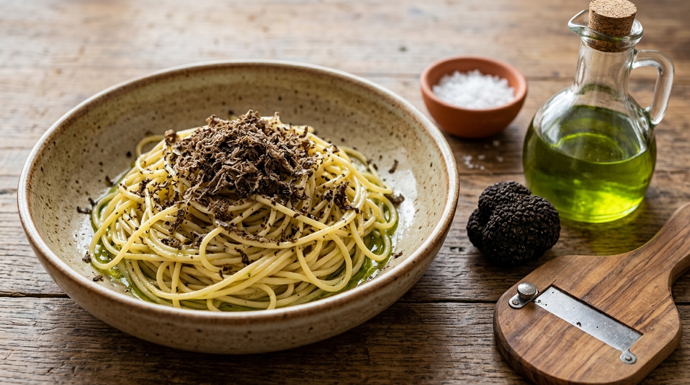 Spaghetti al tartufo nero, la ricetta pura