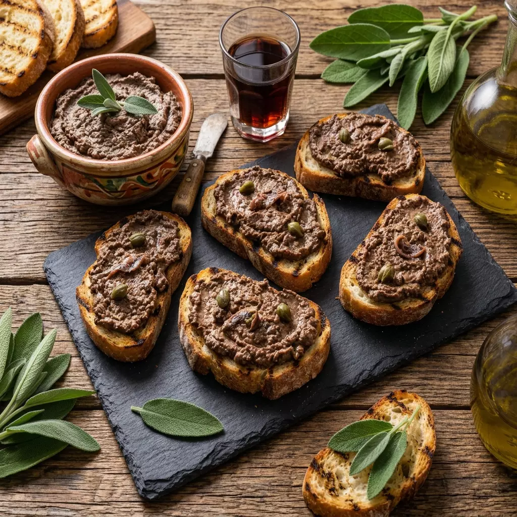 Crostini neri con pasta di fegatini