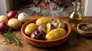 patate e cipolle sotto la brace