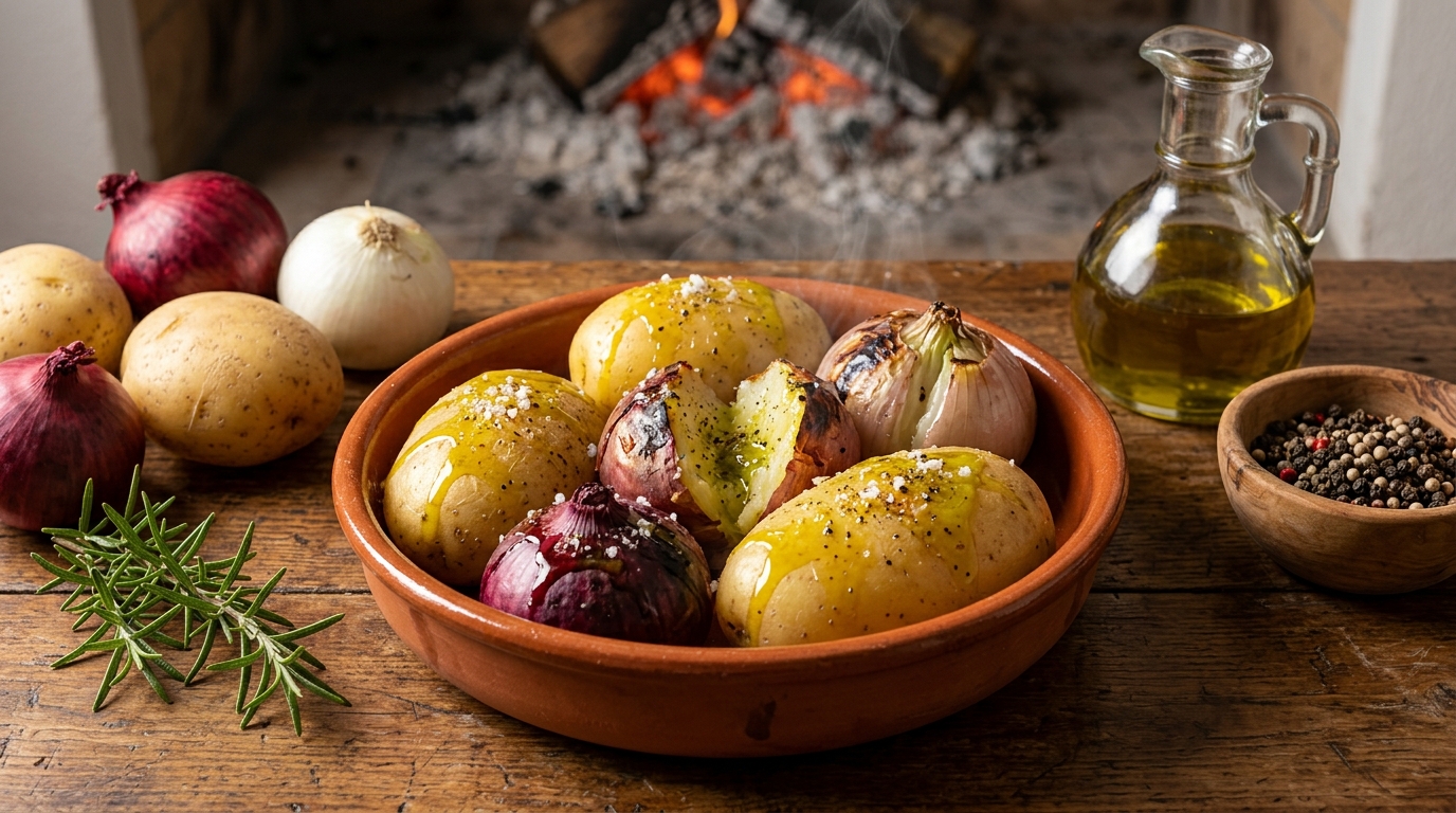 Patate e cipolle sotto la brace