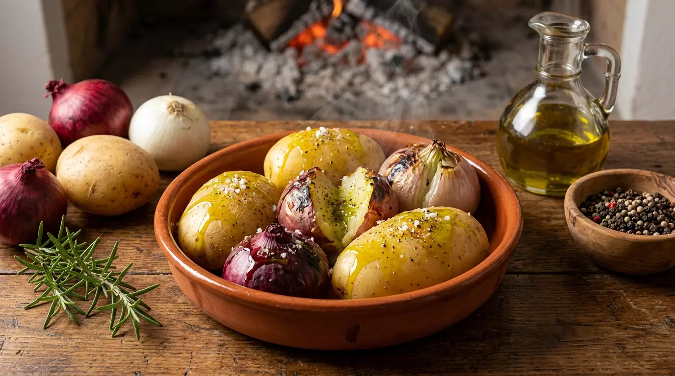 Patate e cipolle sotto la brace